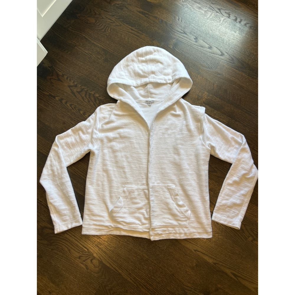 James Perse Hoodie Women 2 White Coastal Neutral Open Front Slub Cotton Cardigan